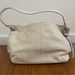 Gorgeous white leather Furla handbag with silver accents. Never used.